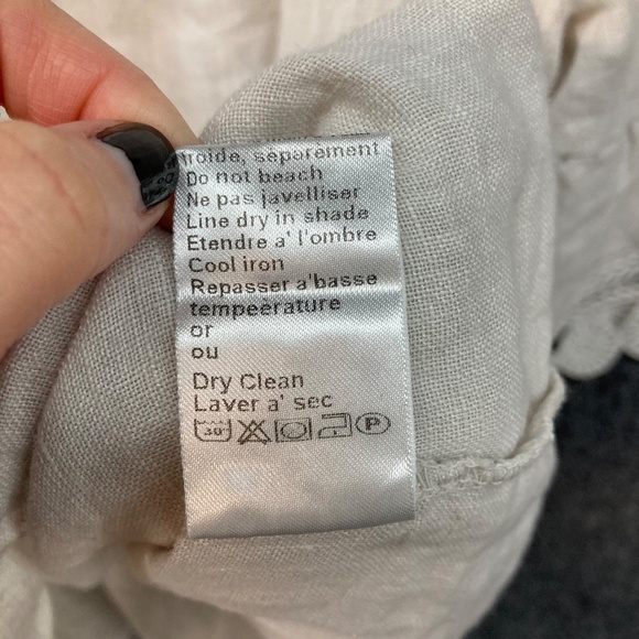 Terzo Millennio Linen Top Small Lace Trim Elastic Neckline Beige - Picture 7 of 8